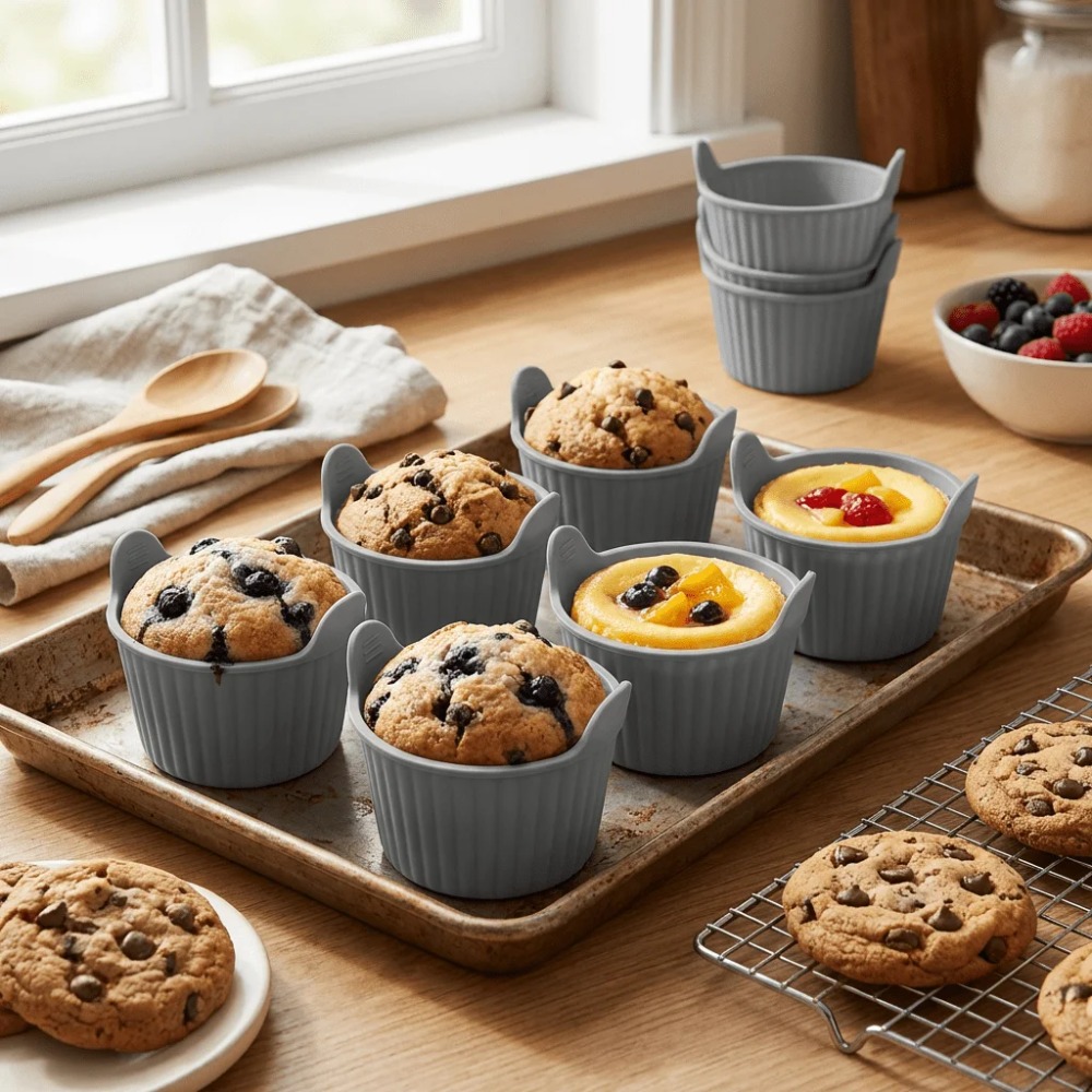 Kitchen Pro Baking Tray - 6個入りシリコンエアフライヤー型 DIYカップケーキベーキングキッチンオーブンマフィンカップ断熱トレイプリンエッグタルトツールキットPro Maxs