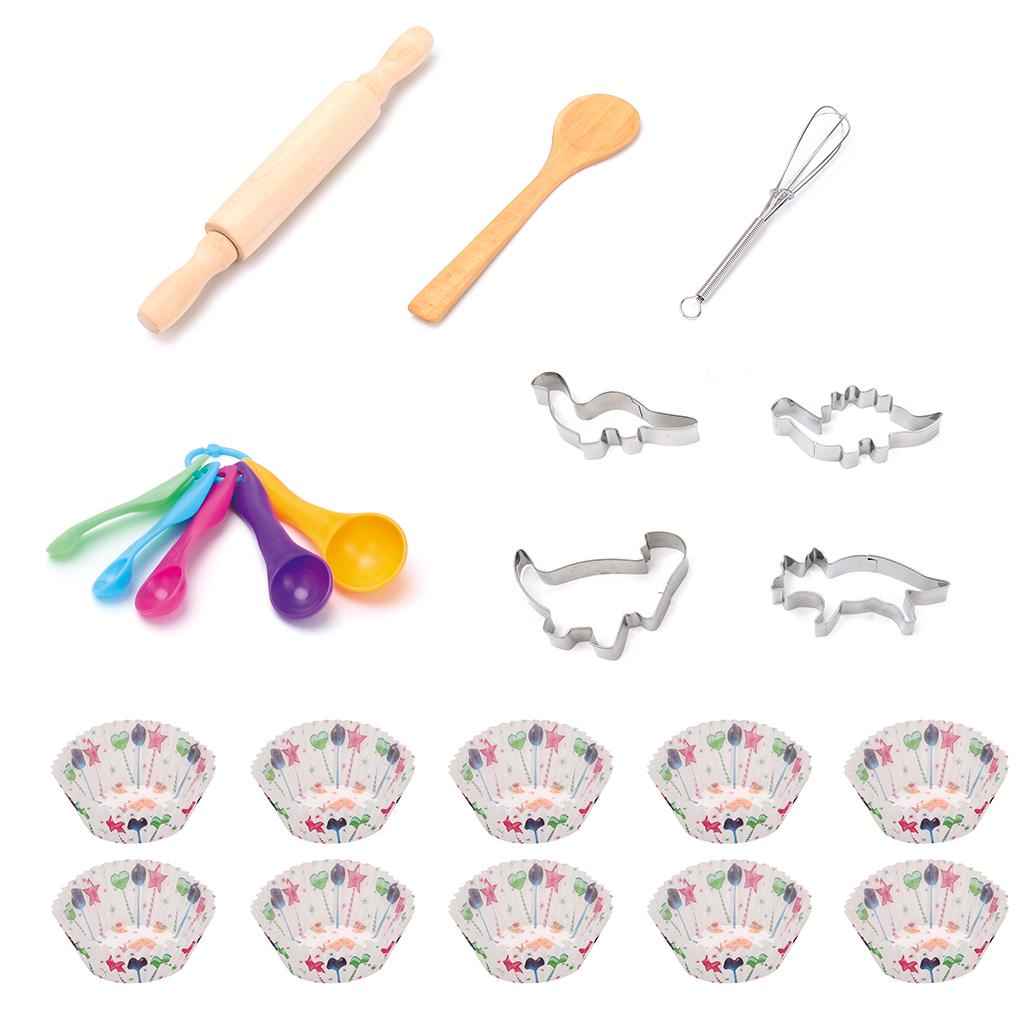Kitchen Kids Baking Set - 25点入りごっこ遊びキッズシェフコスチュームセット、ベーキングアクセサリー、調理ギフト玩具一式、耐熱パッド、キッチン用コックユニフォーム、対象年齢4歳、5歳、6歳以上