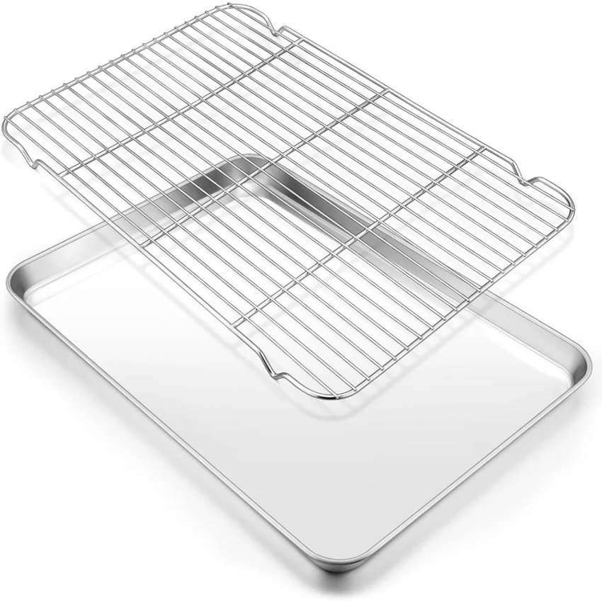 Kitchen Baking Tray Rack - 304ステンレス鋼製ベーキングトレイセット、グリルメタル長方形冷却ラック、グリルツール、キッチン、アウトドア、キャンプ用BBQ