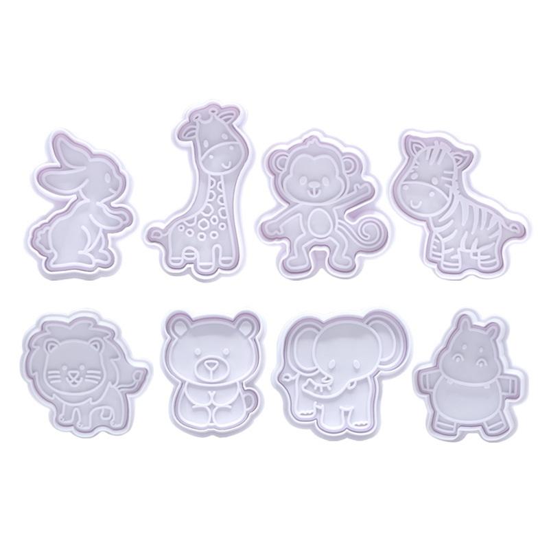 Kitchen Kids Baking Set - 4個入り動物型クッキーカッターセット - プラスチック製ビスケット型＆フォンダンエンボッサースタンプ、子供用DIYキッチンケーキデコレーションツール