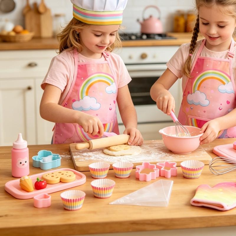 Kitchen Kids Baking Set - 子供ベーキングエプロンセット手袋とコースター付きごっこ遊びキッチンおもちゃ幼児ロールプレイ活動調理衣装 A2UB