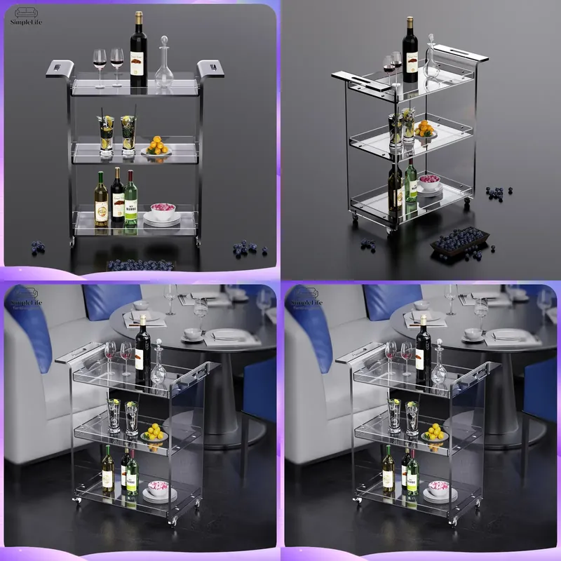 Kitchen Baking Cart - モダンな3段キッチンカート、収納棚付き、調理、ベーキング、スナックの準備、家庭整理用のローリングトロリー、ユーティリティカート
