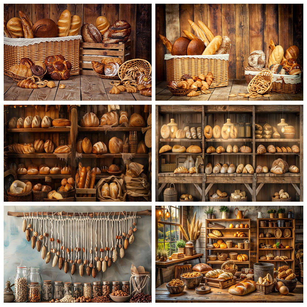 Kitchen Baking Background - 調理パンの背景写真撮影用ベーカリーベーキングパン食品ケーキ子供のポートレートパーティー木製キャビネットキッチン写真の背景
