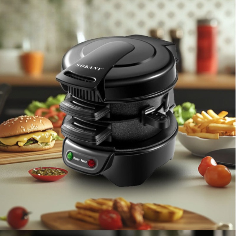 Kitchen Baking Machine - 220V 110V ミニ電気バーガーサンドイッチメーカーマシン ノンスティックトースターグリル ベーキングパンケーキパン パン用
