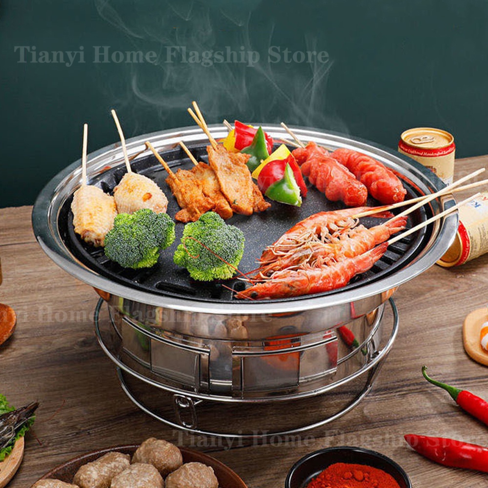 Kitchen Baking Tray Rack - ステンレス鋼炭火グリルカーボンストーブバーベキューグリルラックラウンド韓国製ノンスティック家庭用屋外キャンプポータブルBBQツール