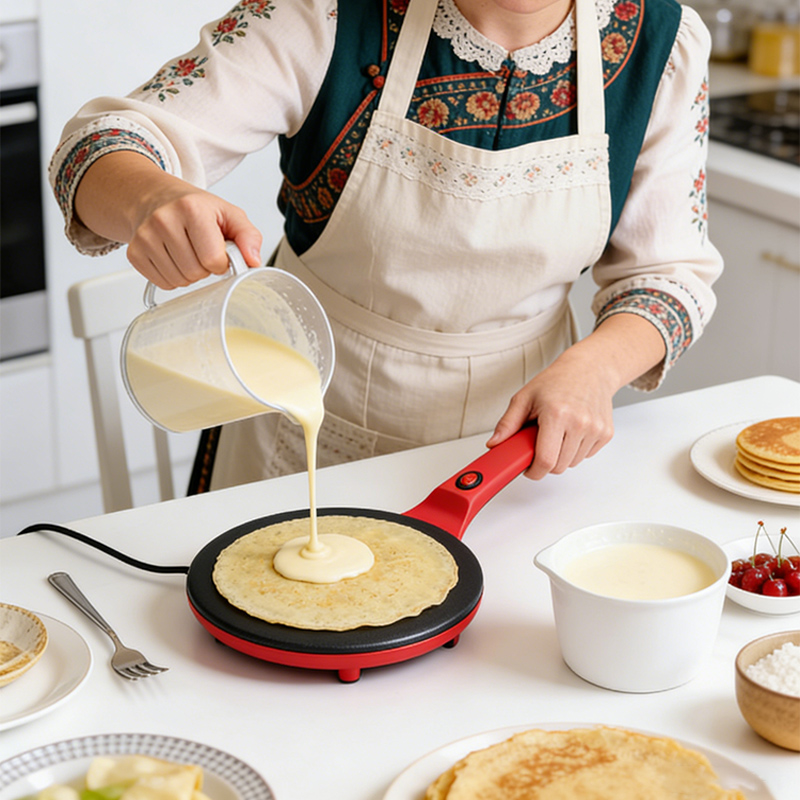 Kitchen Baking Machine - 片面加熱式電気クレープメーカー 家庭用 火傷防止ハンドル付き ノンスティック キッチン電気グリドル パンケーキマシン