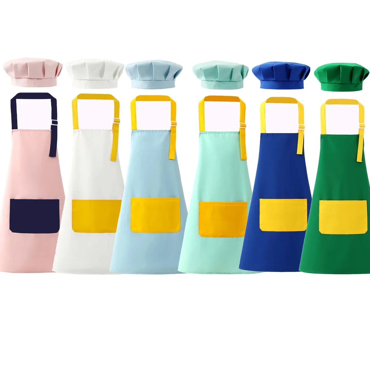 Kitchen Kids Baking Set - キッズエプロンとシェフハットセット 調節可能 大きなポケット付き 女の子 男の子用 キッチンよだれかけエプロン