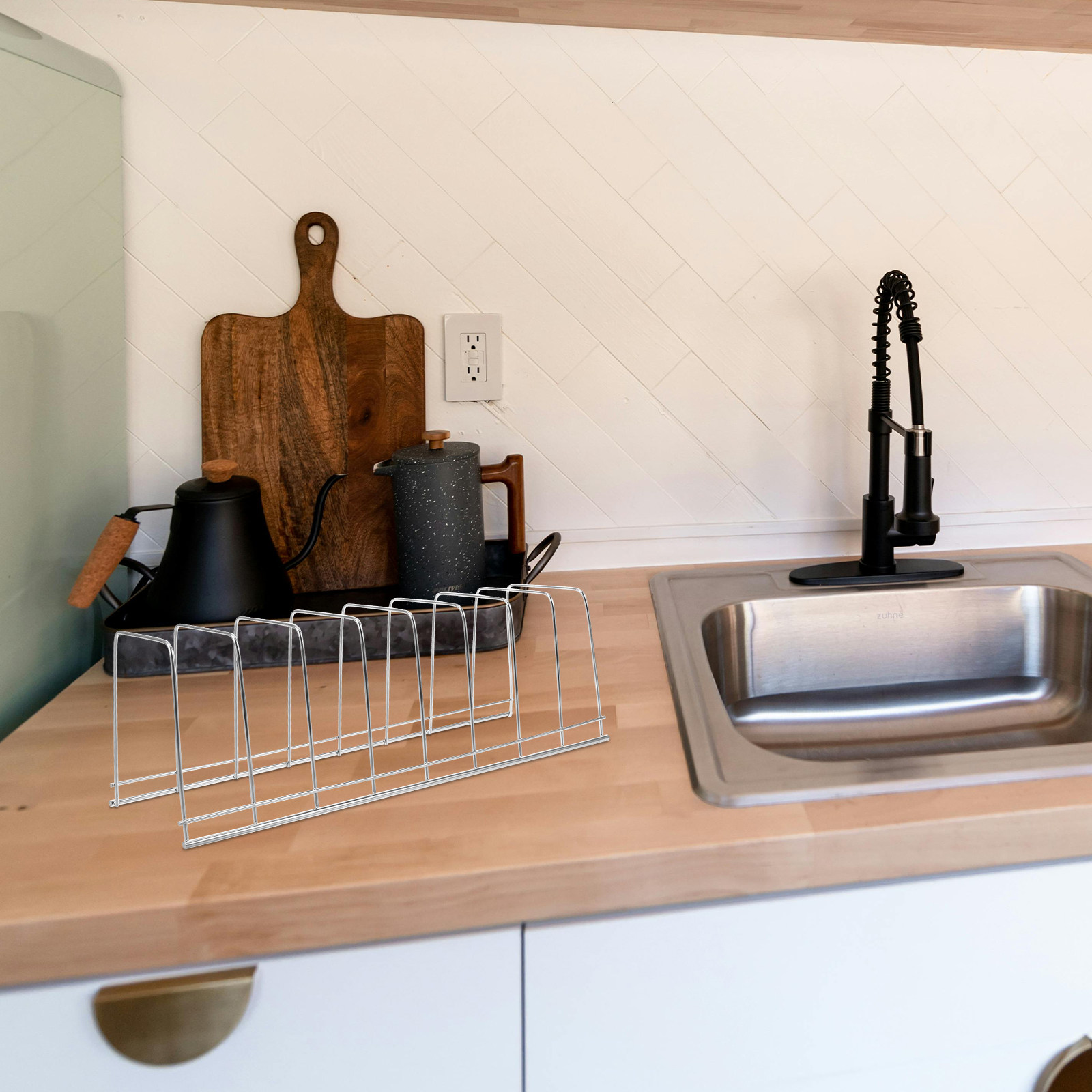 Kitchen Baking Tray Rack - ステンレス製キッチン収納ラック、カウンタートップ食器乾燥スタンド、ボウル・プレート用ベーキングトレイオーガナイザー、水切り食器棚