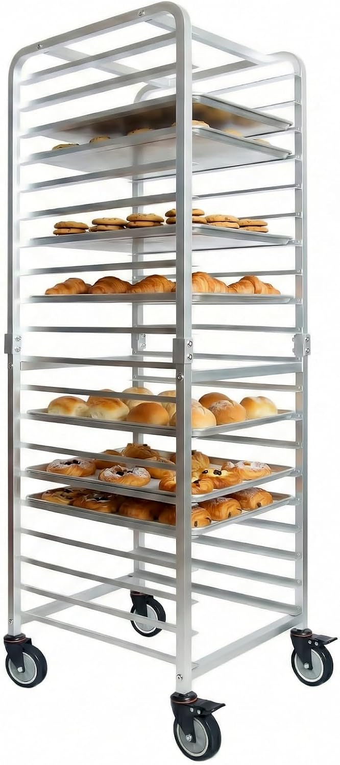 Kitchen Baking Cart - 業務用20段ステンレス製シートパンラック（車輪付き）、移動式ベーカリー冷却カート、高速パンラック、頑丈な収納オーガナイザー（レストランキッチン用、シルバー）
