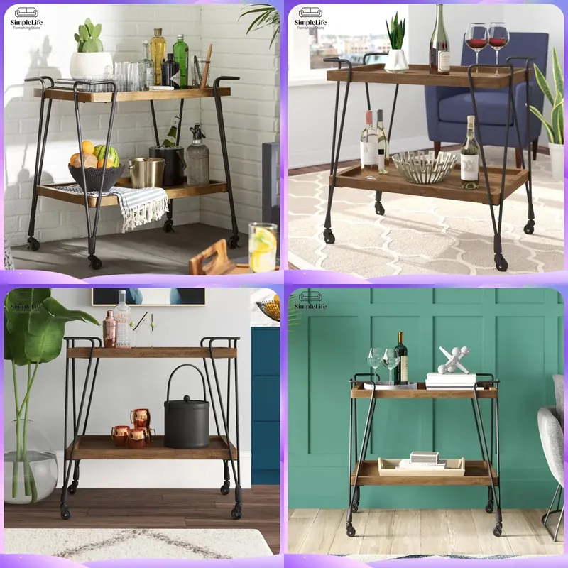Kitchen Baking Cart - キッチンカート、ホイール付きローリングカート、調理、ベーキング、お茶の提供、食品の準備、収納、移動式ユーティリティカート、無垢材製