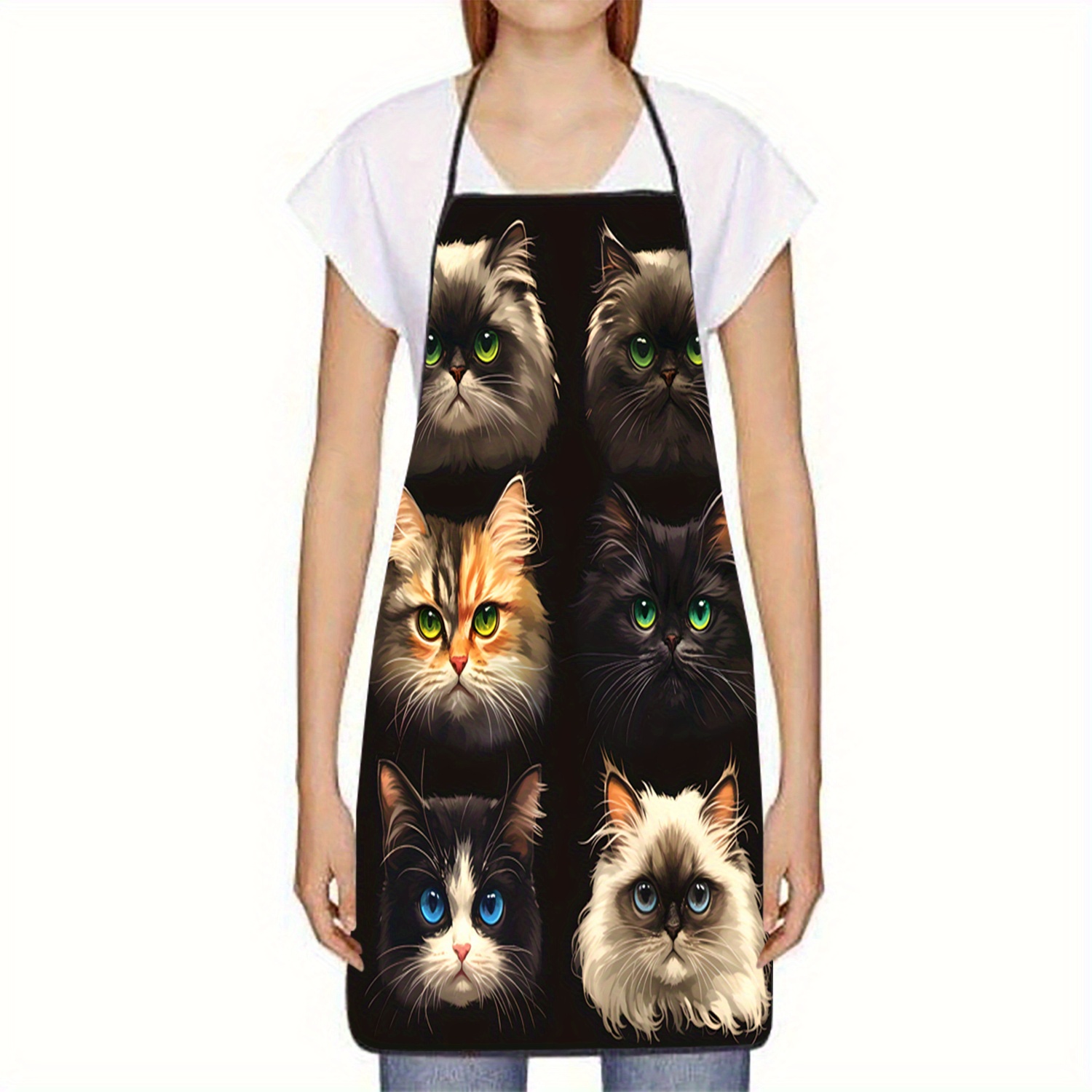 猫の顔の肖像画エプロン黒背景緑青目キッチン調理ベーキングギフ - Kitchen Baking Background のレビューと価格
