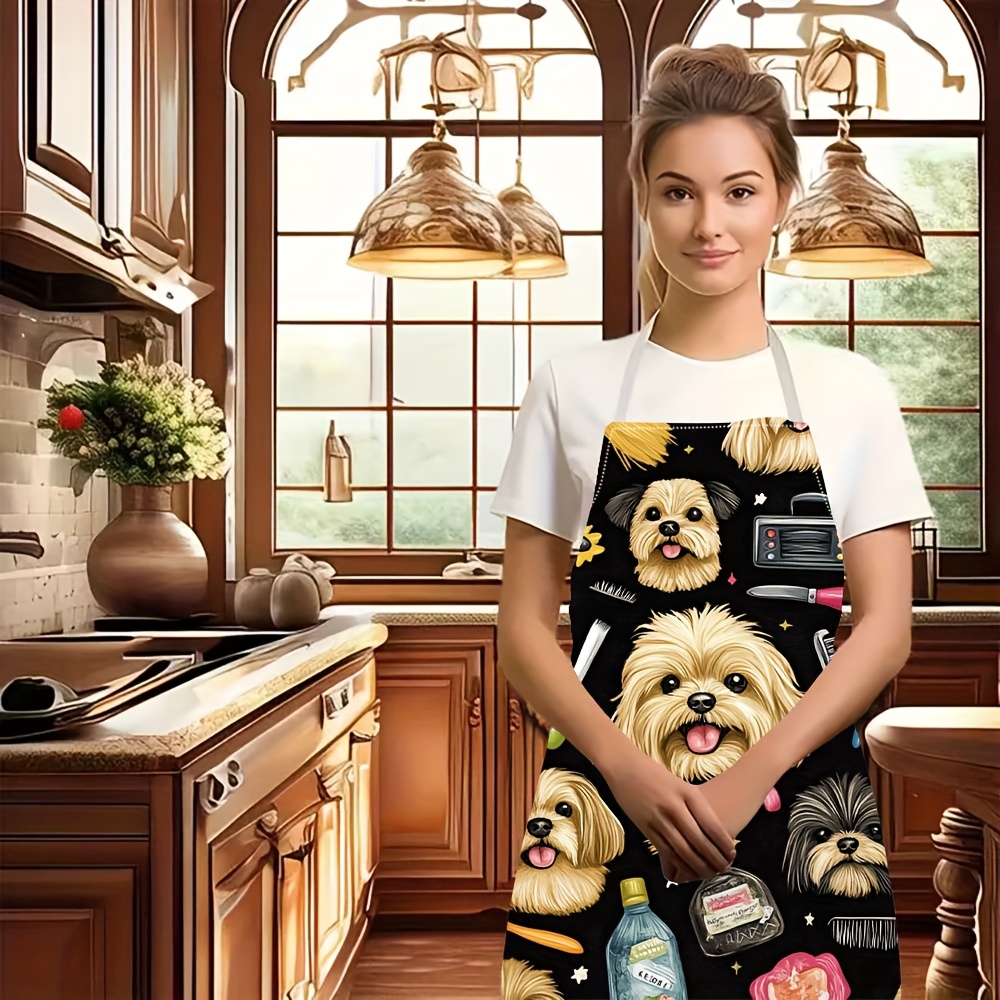 1pc 面白い犬のグルーマーエプロン かわいい子犬の顔とサロ - Kitchen Baking Background のレビューと価格