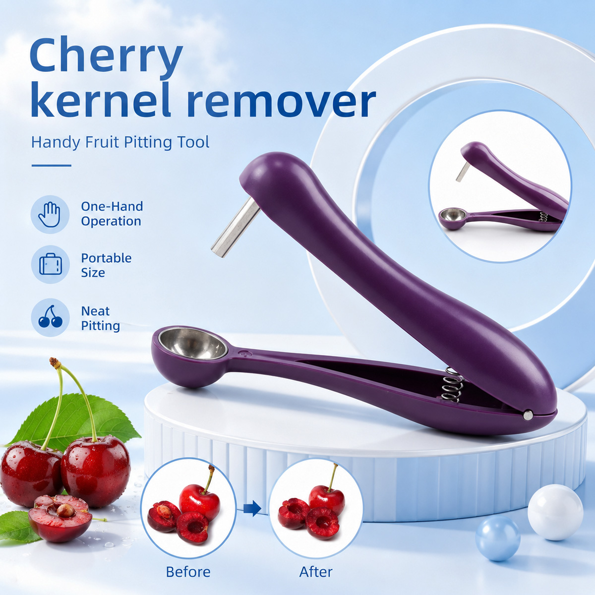 チェリーカーネルリムーバー ハンドヘルドチェリーピッターツー - Kitchen And Baking Tools のレビューと価格