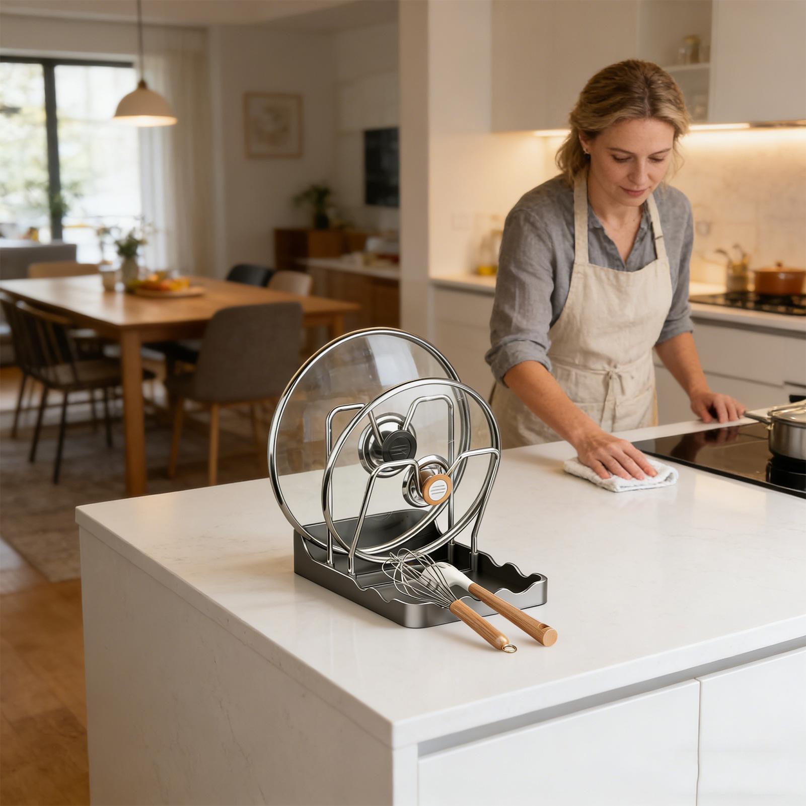 鍋蓋ホルダーラック 垂直スプーンディスプレイスタンド ドリッ - Kitchen Baking Tray Rack のレビューと価格