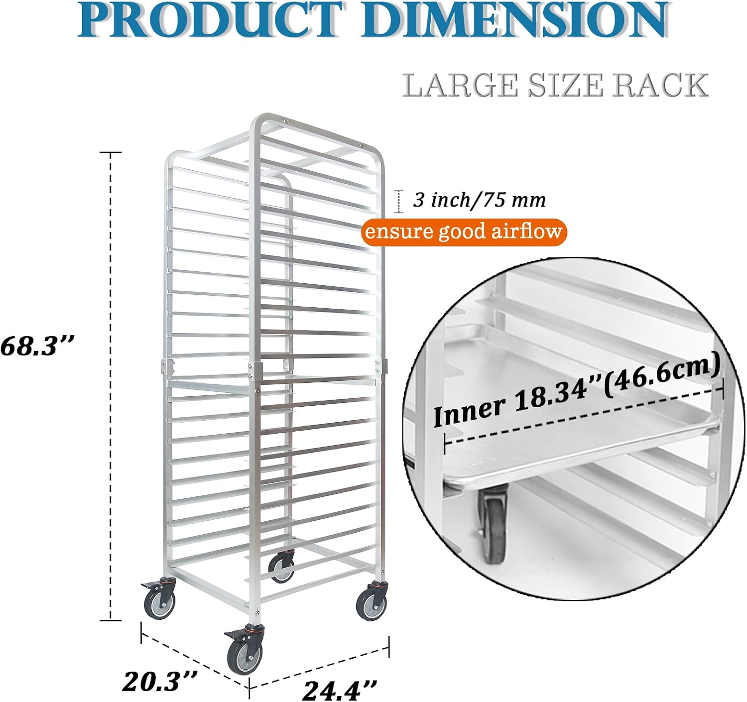 業務用20段ステンレス製シートパンラック（車輪付き）、移動式 - Kitchen Baking Cart のレビューと価格