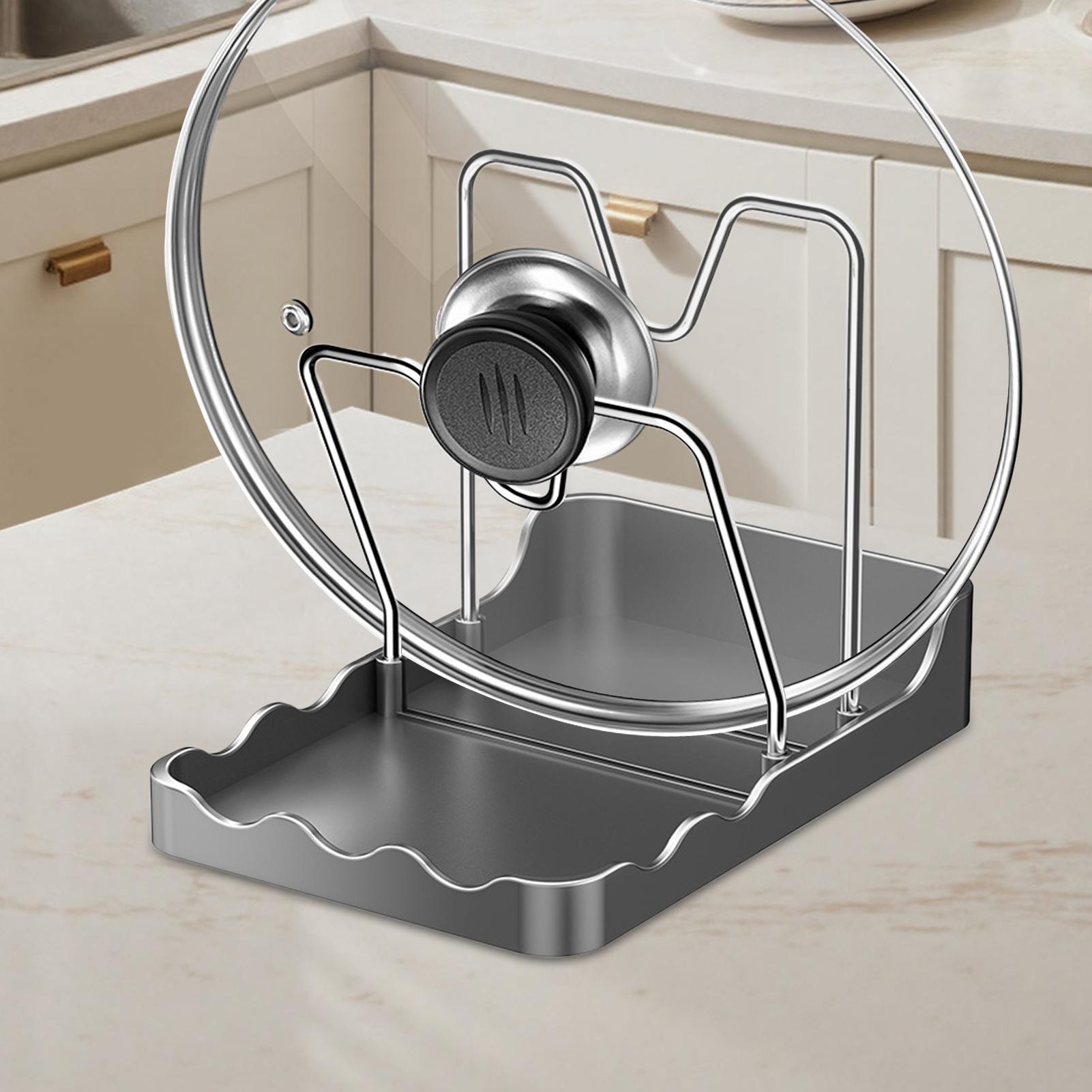 鍋蓋オーガナイザー 垂れ下がり防止トレイ付き縦型スプーンディ - Kitchen Baking Tray Rack のレビューと価格